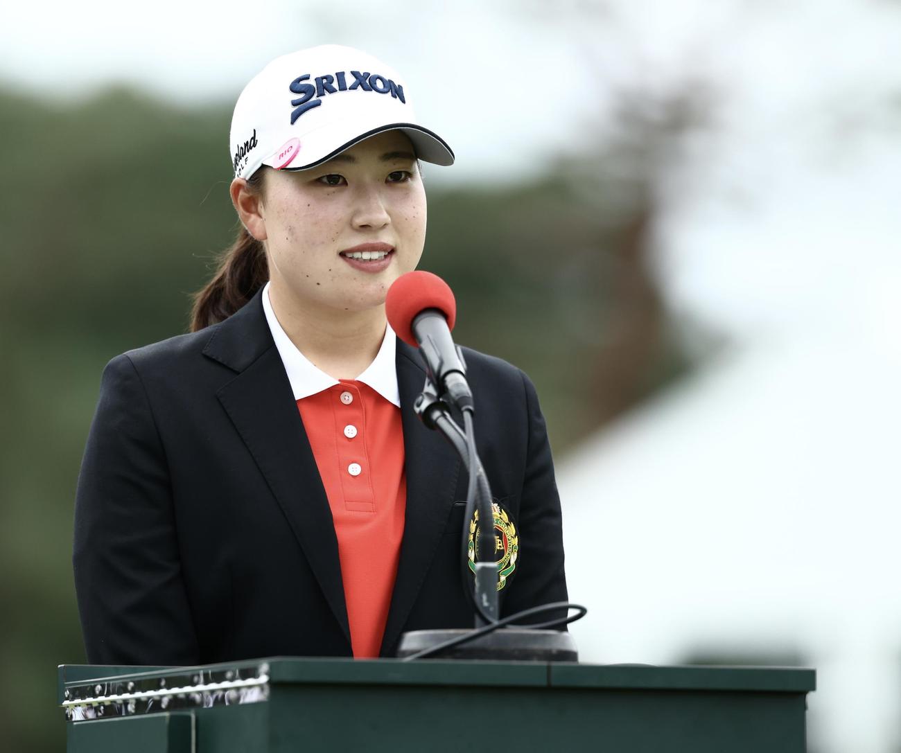 優勝スピーチに臨む竹田（撮影・河田真司）