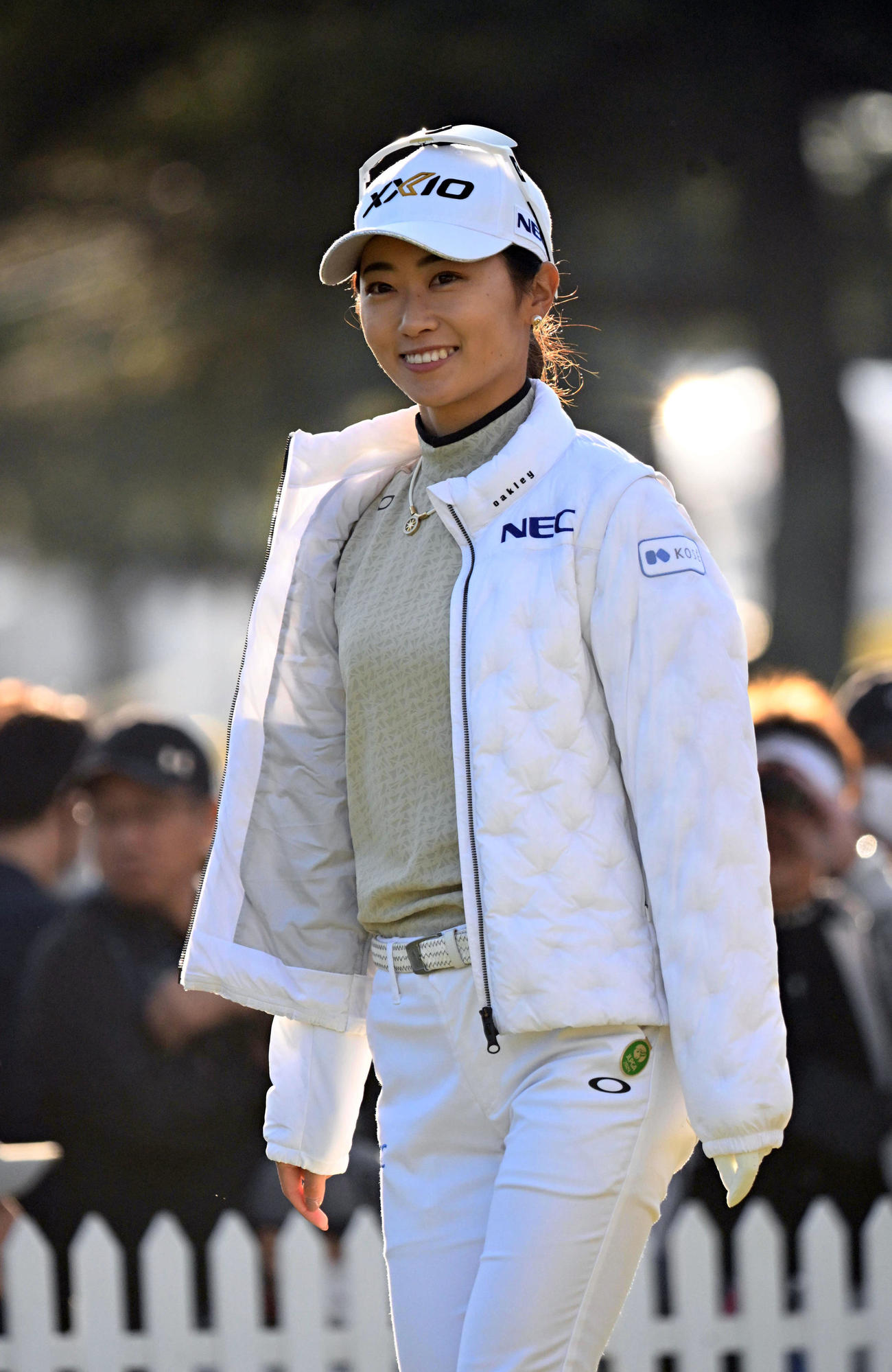 1番ホール、笑顔を見せる安田祐香（撮影・和賀正仁）