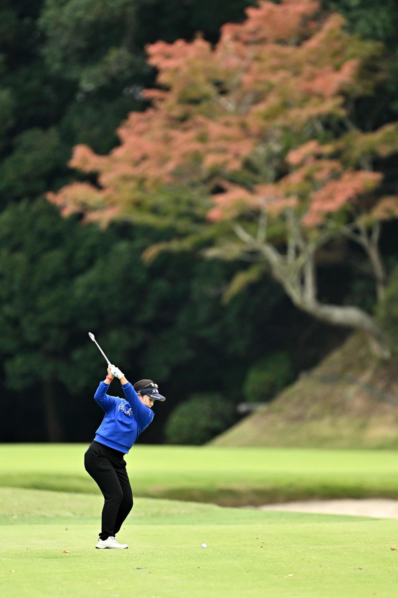14番、2打目を放つ青木（撮影・滝沢徹郎）