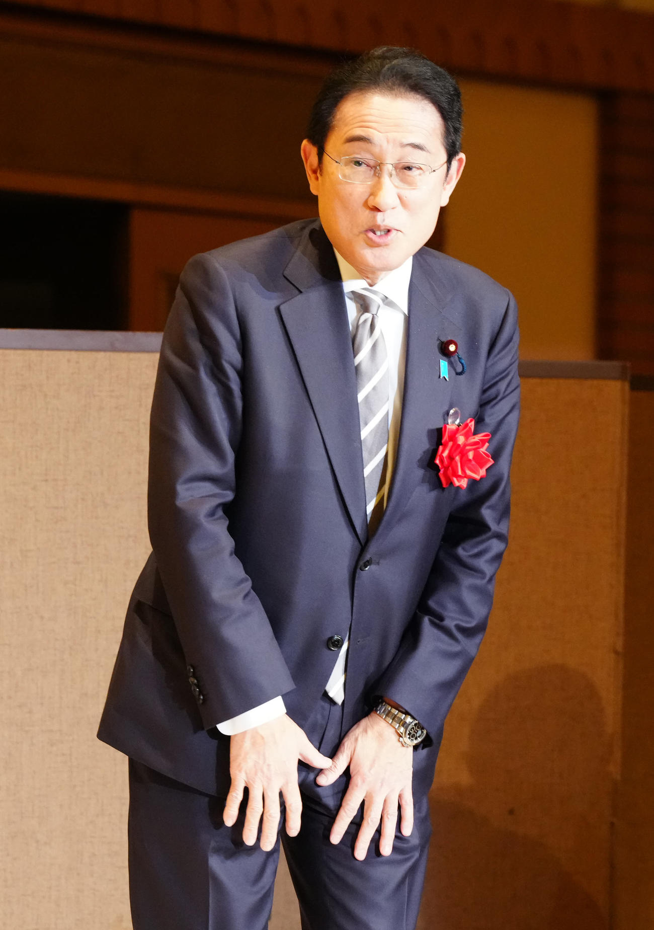 青木の文化功労者顕彰を祝う会であいさつした岸田文雄前首相（撮影・江口和貴）