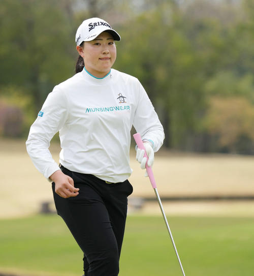 富士フィルム・スタジオアリス女子オープンのプロアマに臨む竹田（撮影・小沢裕）