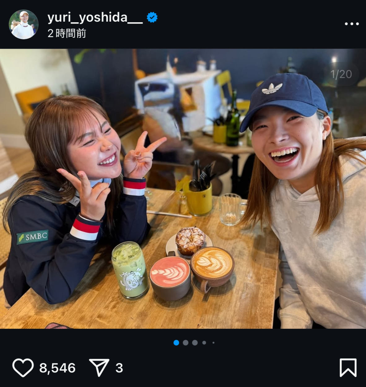 渋野日向子とカフェで2ショット（吉田優利のインスタグラムから）