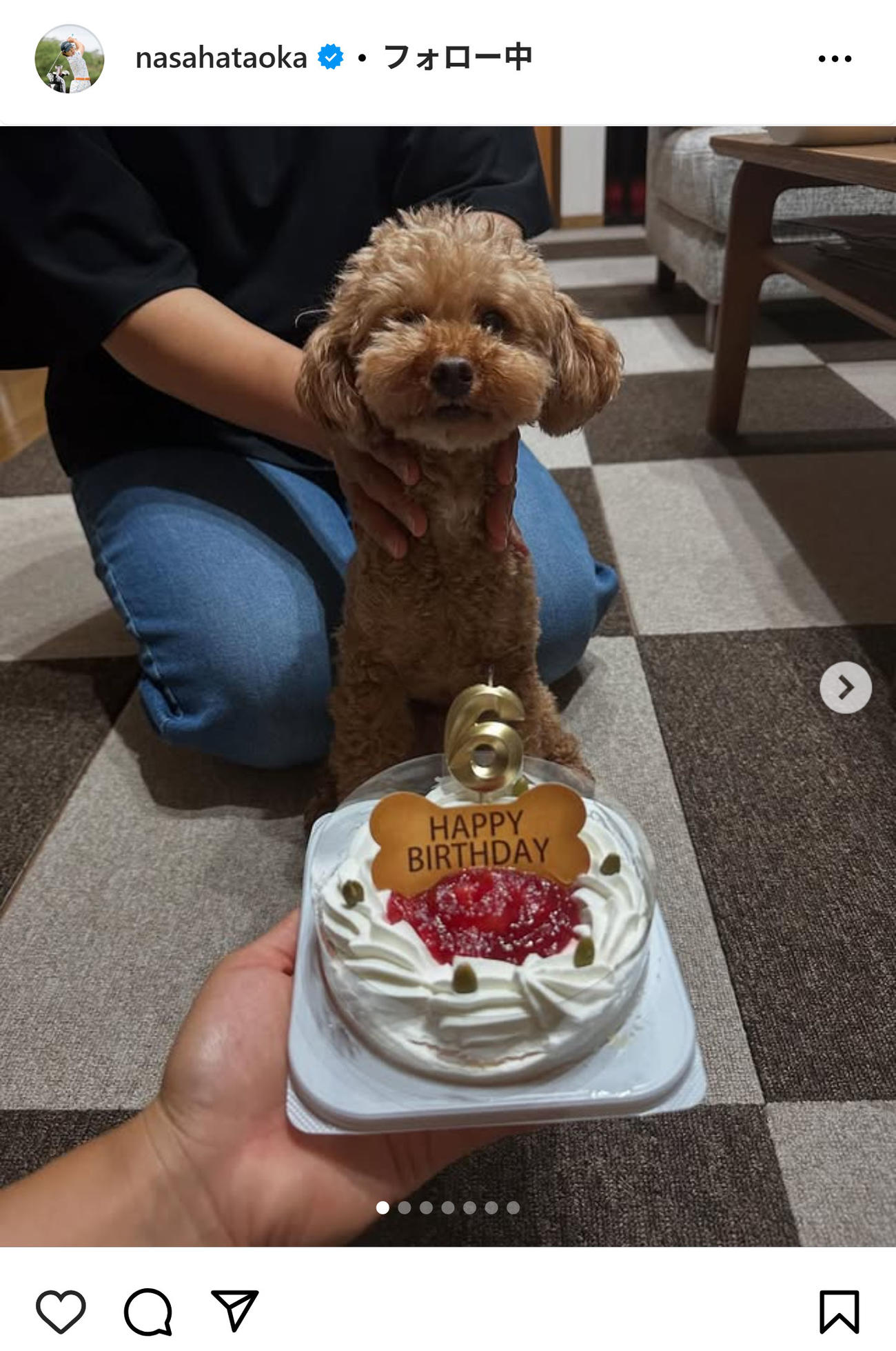 愛犬の6歳の誕生日を母親と祝う写真を投稿した畑岡奈紗（インスタグラムから）