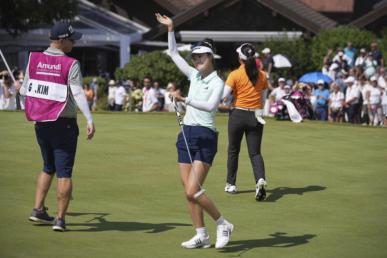 エビアン選手権で優勝し、喜ぶグレース・キム（AP）