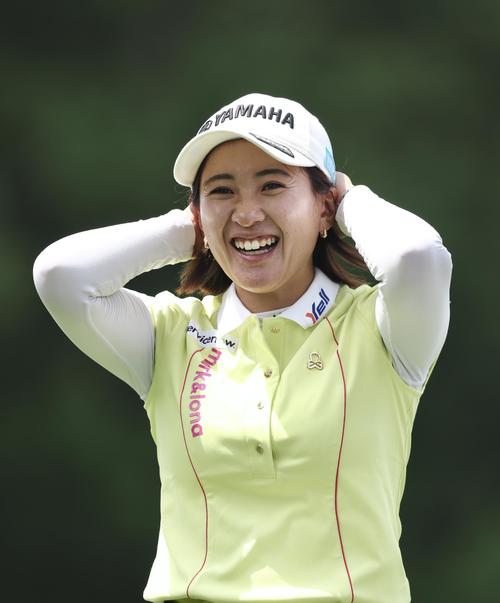 プロアマ戦で笑顔を見せる永井（撮影・河田真司）