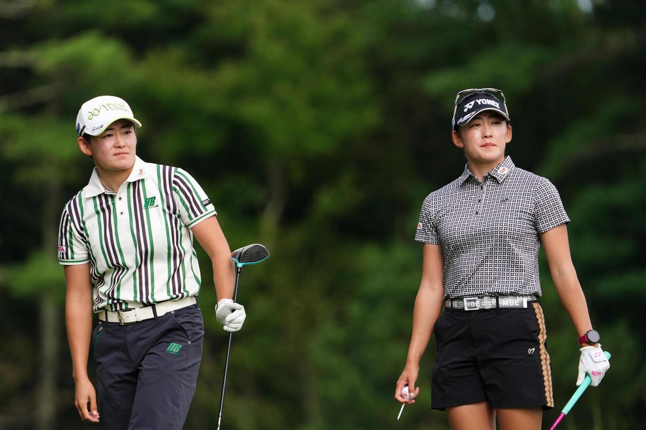 第1ラウンド、2アンダーで31位の岩井明愛（左）と岩井千怜（共同）