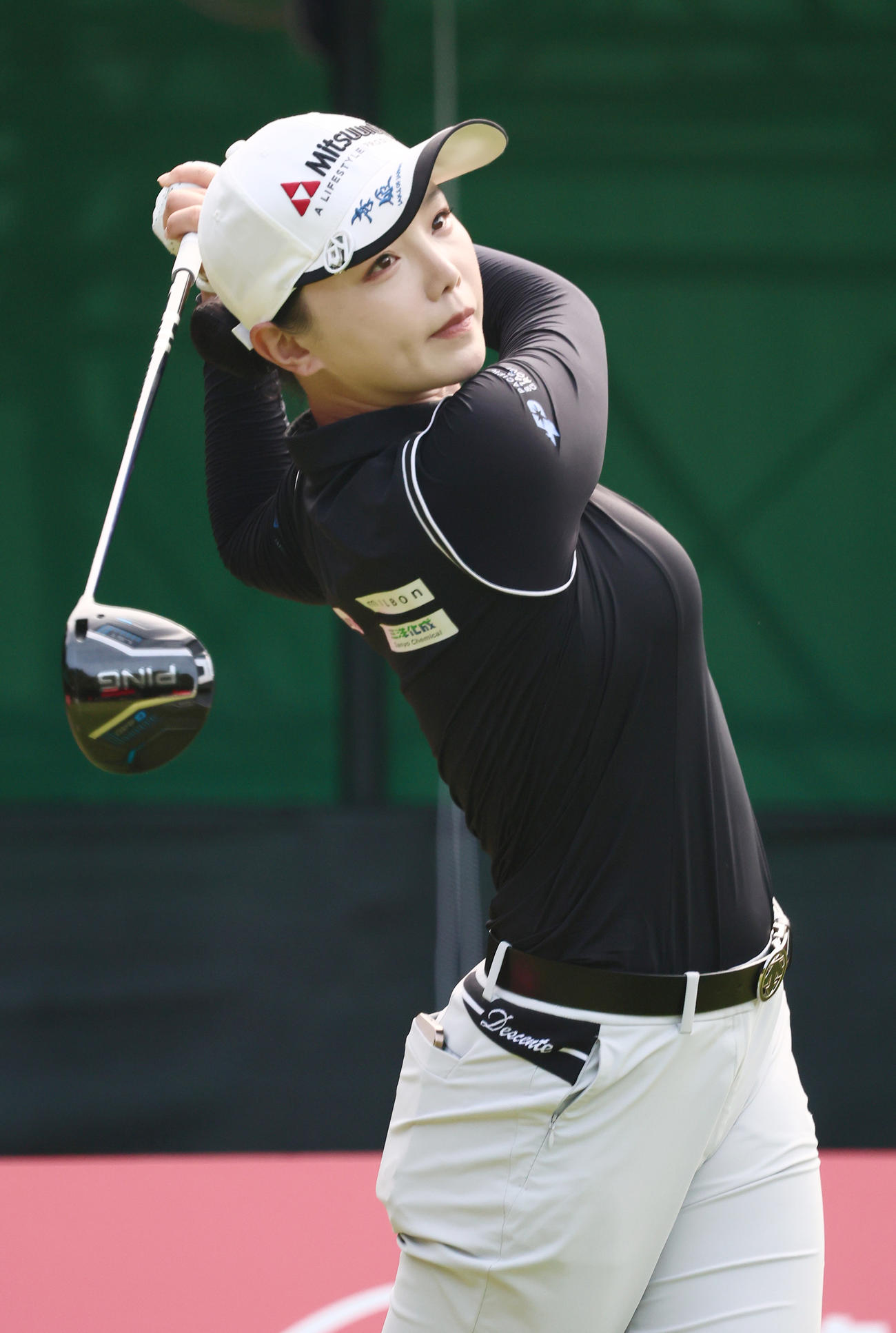 プロアマ戦で調整するセキ・ユウティン（撮影・上山淳一）