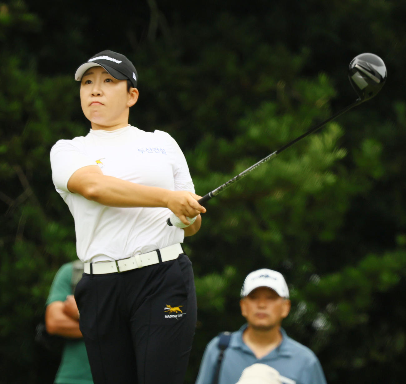 3番、ティーショットを放つ申ジエ（撮影・上山淳一）