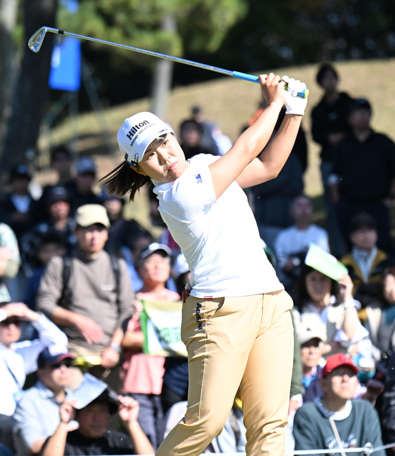 8番、ティーショットを打つ畑岡奈紗（撮影・和賀正仁）
