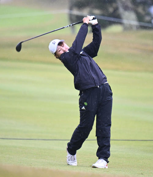 1番、第2打を打つ山下美夢有（撮影・和賀正仁）