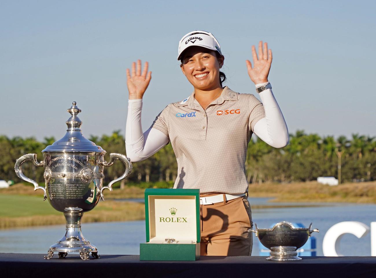 大会2連覇し、今季の最優秀選手賞、年間最少平均スコアのベアトロフィーを受賞したジーノ・ティティクル＝ティブロンGC（共同）