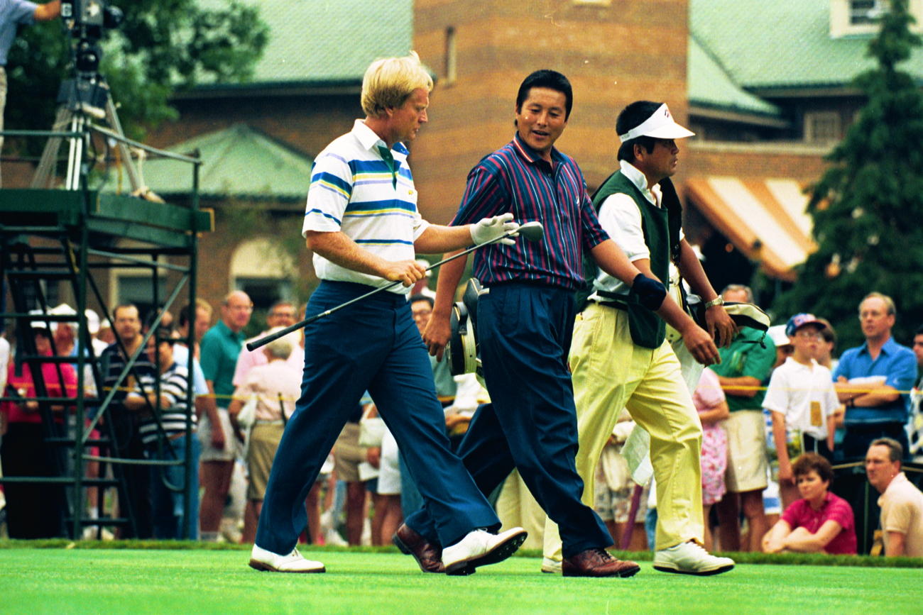 全米オープンでの尾崎将司さんとジャック・ニクラウス(1990年6月撮影)
