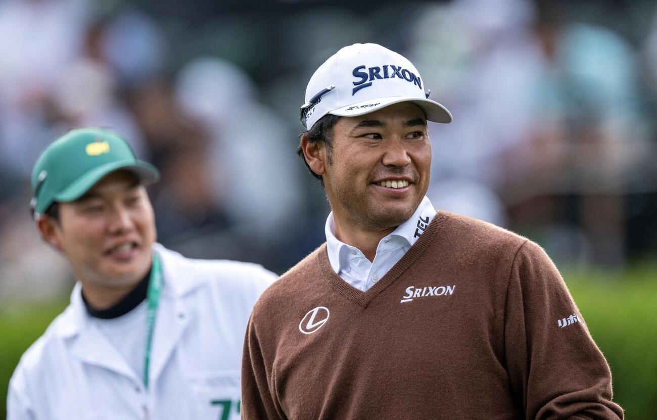 7日、オーガスタ・ナショナルGCで練習ラウンドに臨む松山英樹（大会提供）