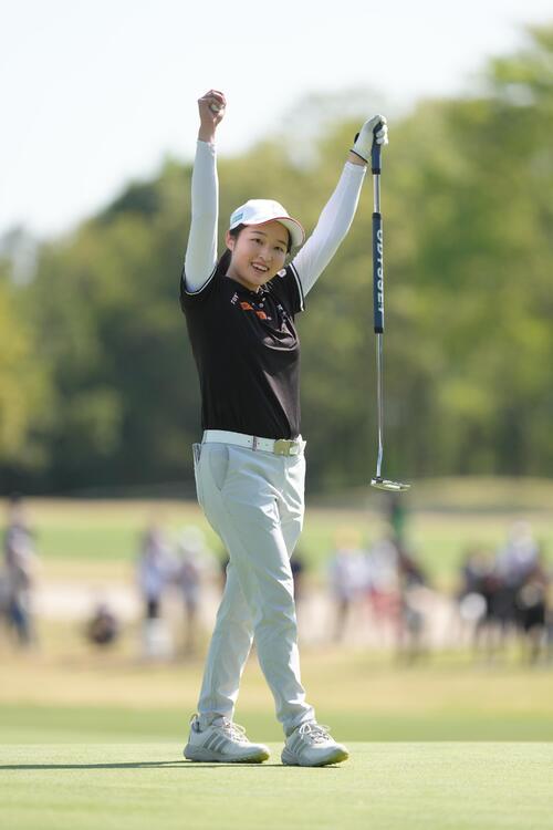 優勝を決め喜ぶウー・チャイェン(撮影・足立雅史)