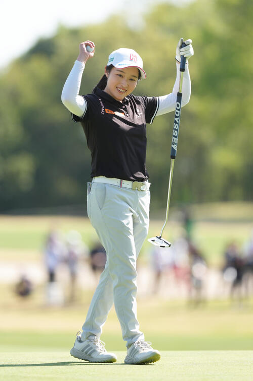 優勝を決め、ガッツポーズするウー・チャイェン（撮影・足立雅史）