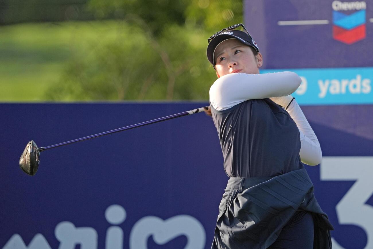 第1ラウンド、イーブンパーで38位の西村優菜＝メモリアルパーク・コース（共同）