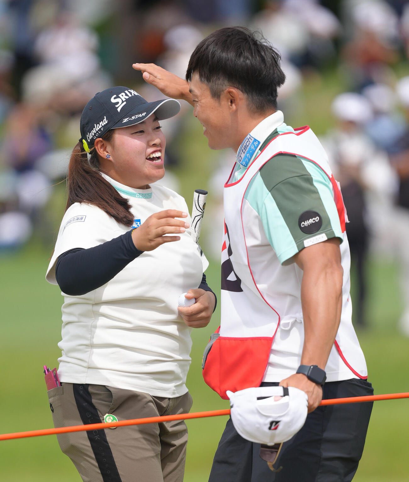 ブリヂストンレディスオープン最終日　優勝し、喜ぶ入谷響（撮影・足立雅史）＝2026年5月24日