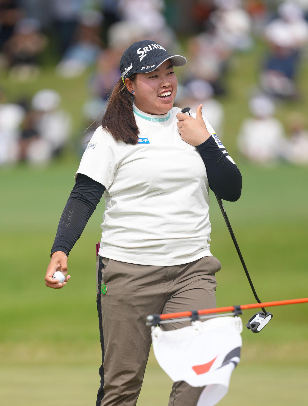 ブリヂストンレディスオープン最終日　優勝し、喜ぶ入谷響（撮影・足立雅史）＝2026年5月24日