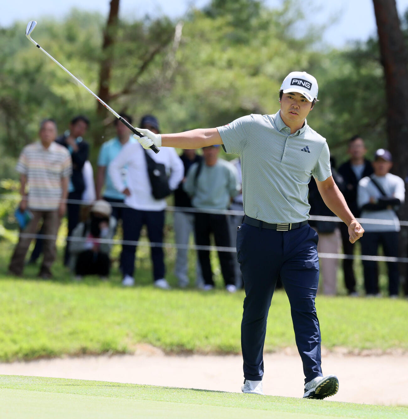 日本プロ選手権最終日　　1番、イーグルを決める細野勇策（撮影・加藤哉）2026年5月24日