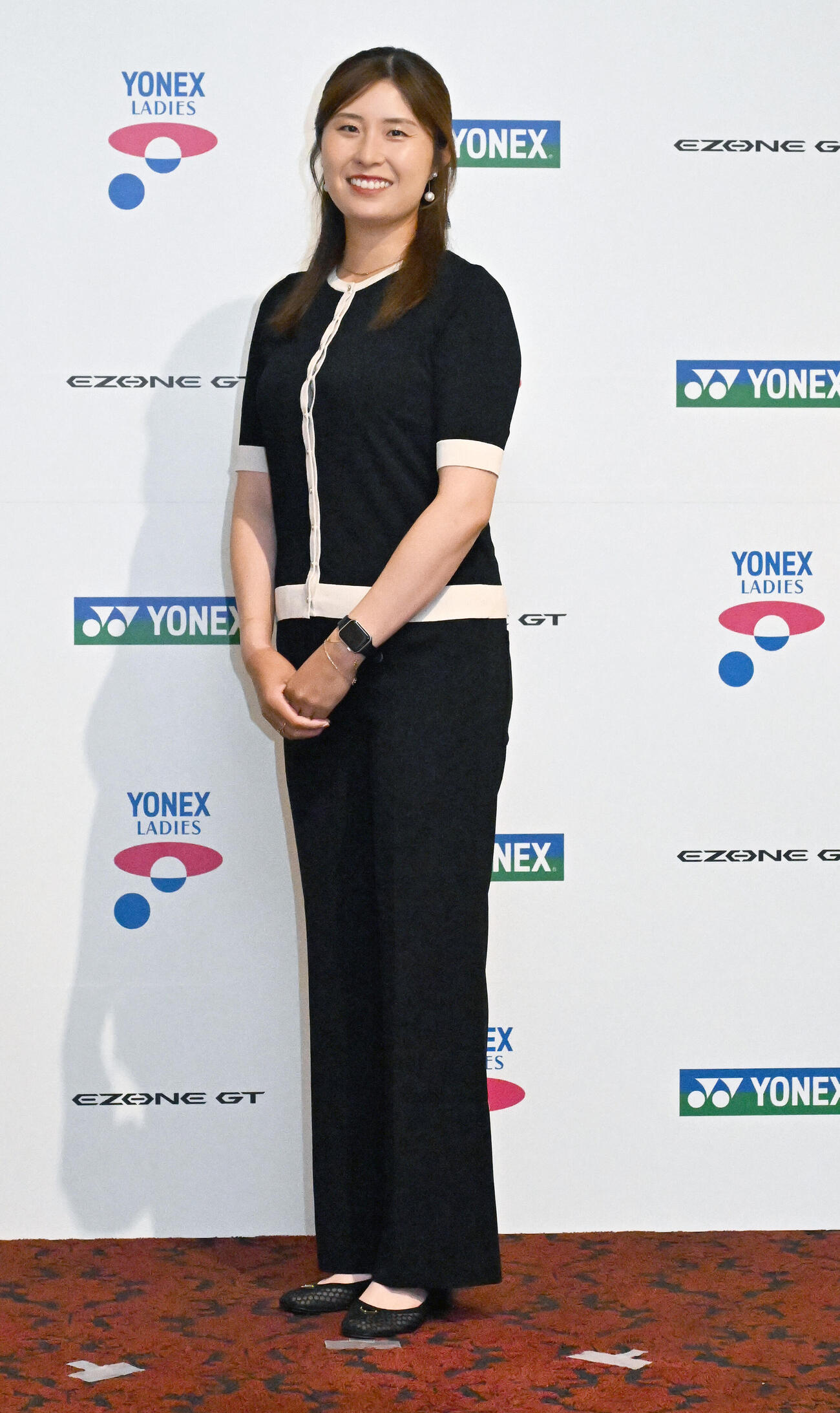 ヨネックスレディス前夜祭にドレスアップして出席した大里桃子（撮影・千葉一成）