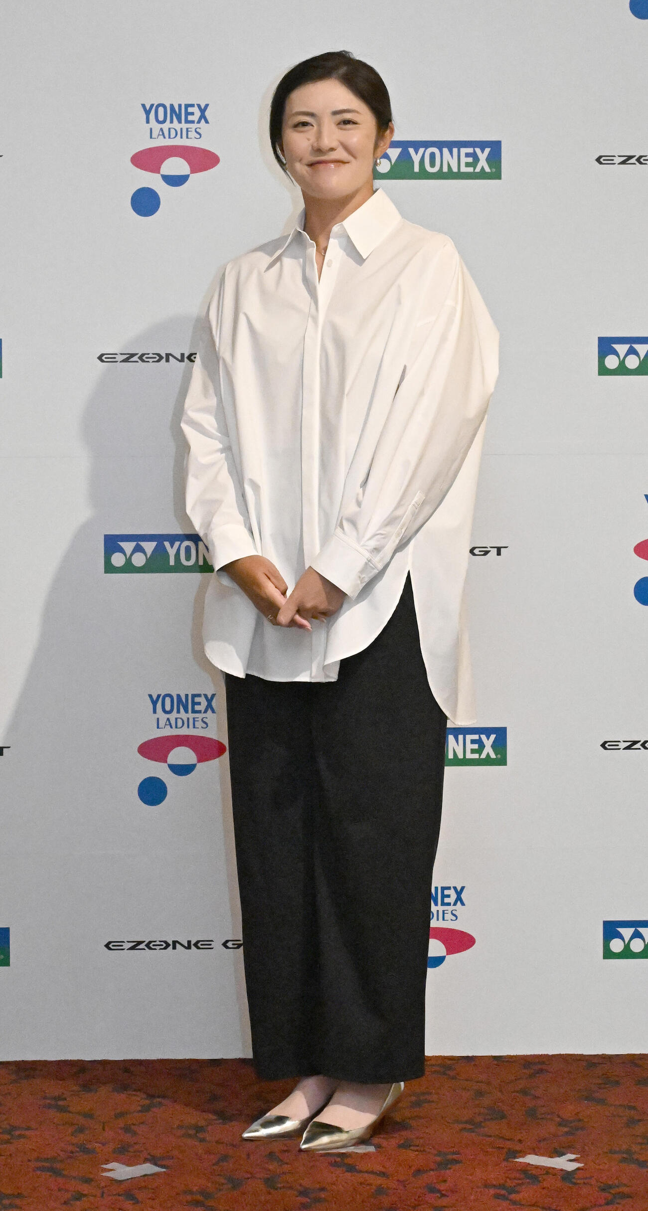 ヨネックスレディス前夜祭にドレスアップして出席した渡辺彩香（撮影・千葉一成）