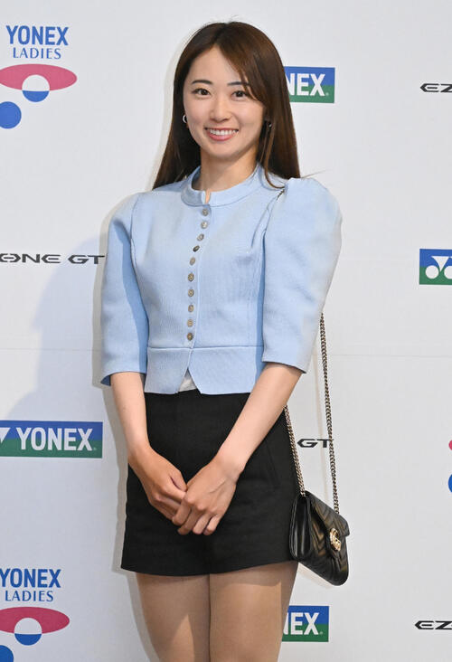 ヨネックスレディス前夜祭にドレスアップして出席した、安田祐香（撮影・千葉一成）