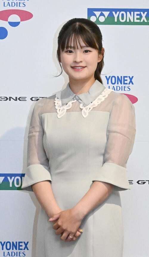 ヨネックスレディス前夜祭にドレスアップして出席した政田夢乃（撮影・千葉一成）