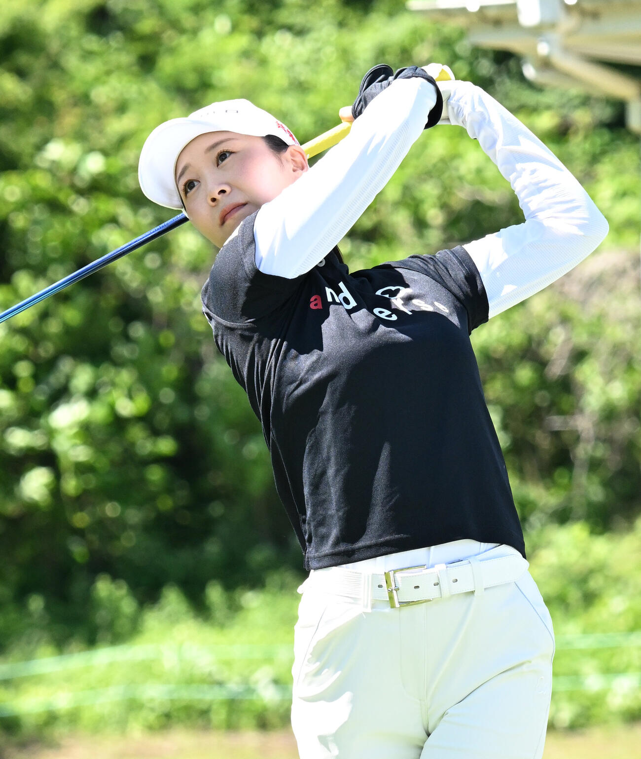 プロアマ戦で調整する金沢志奈（撮影・千葉一成）