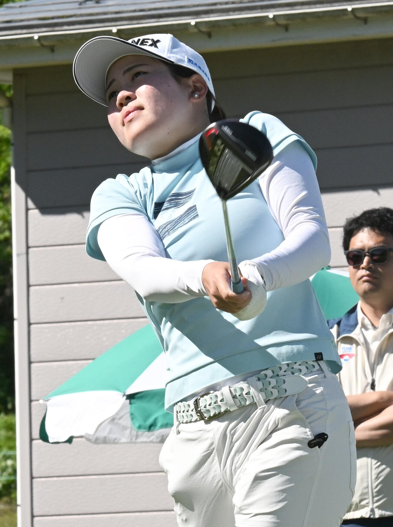 プロアマ戦で調整する山下心暖（撮影・千葉一成）