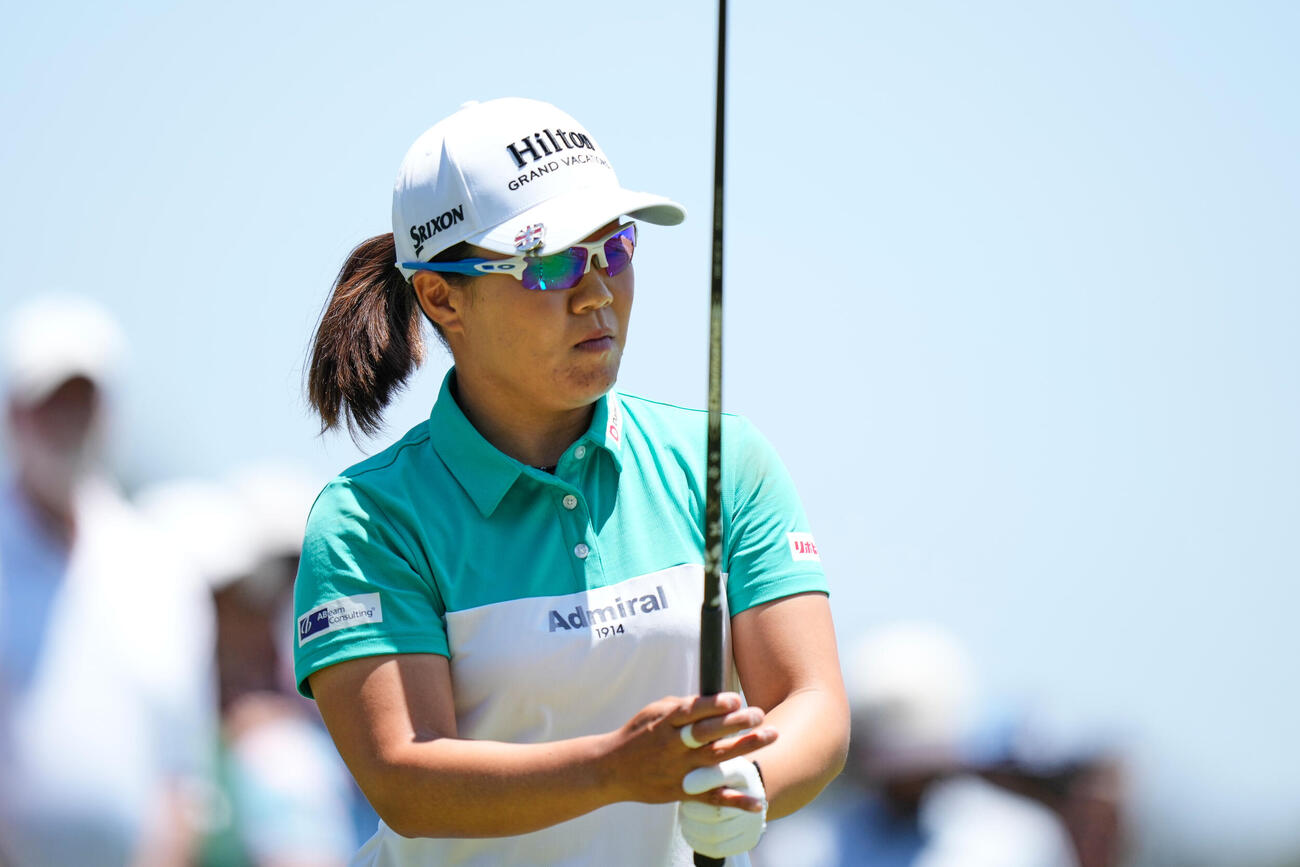 全米女子オープン最終ラウンド、3番ティーグラウンドの畑岡奈紗（AP）