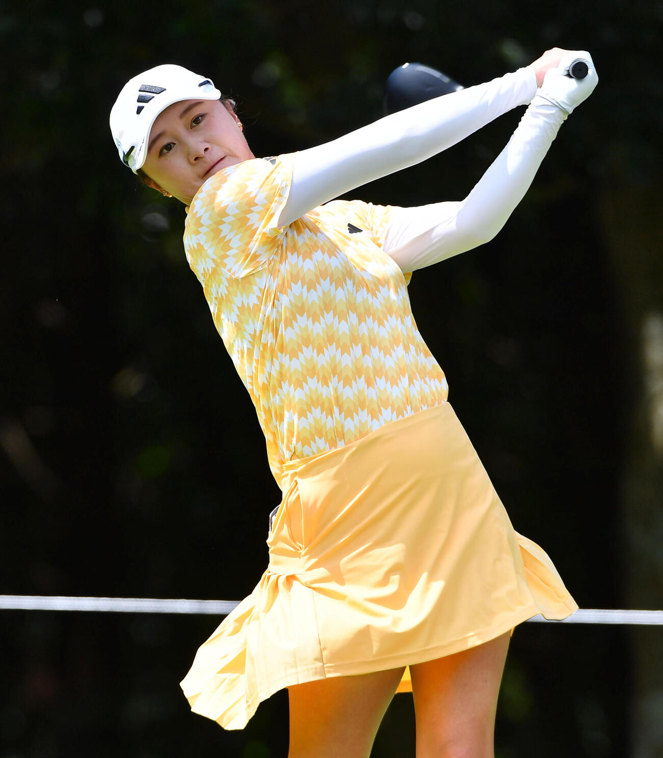11番、ティーショットを放つ森田遥（撮影・岩下翔太）