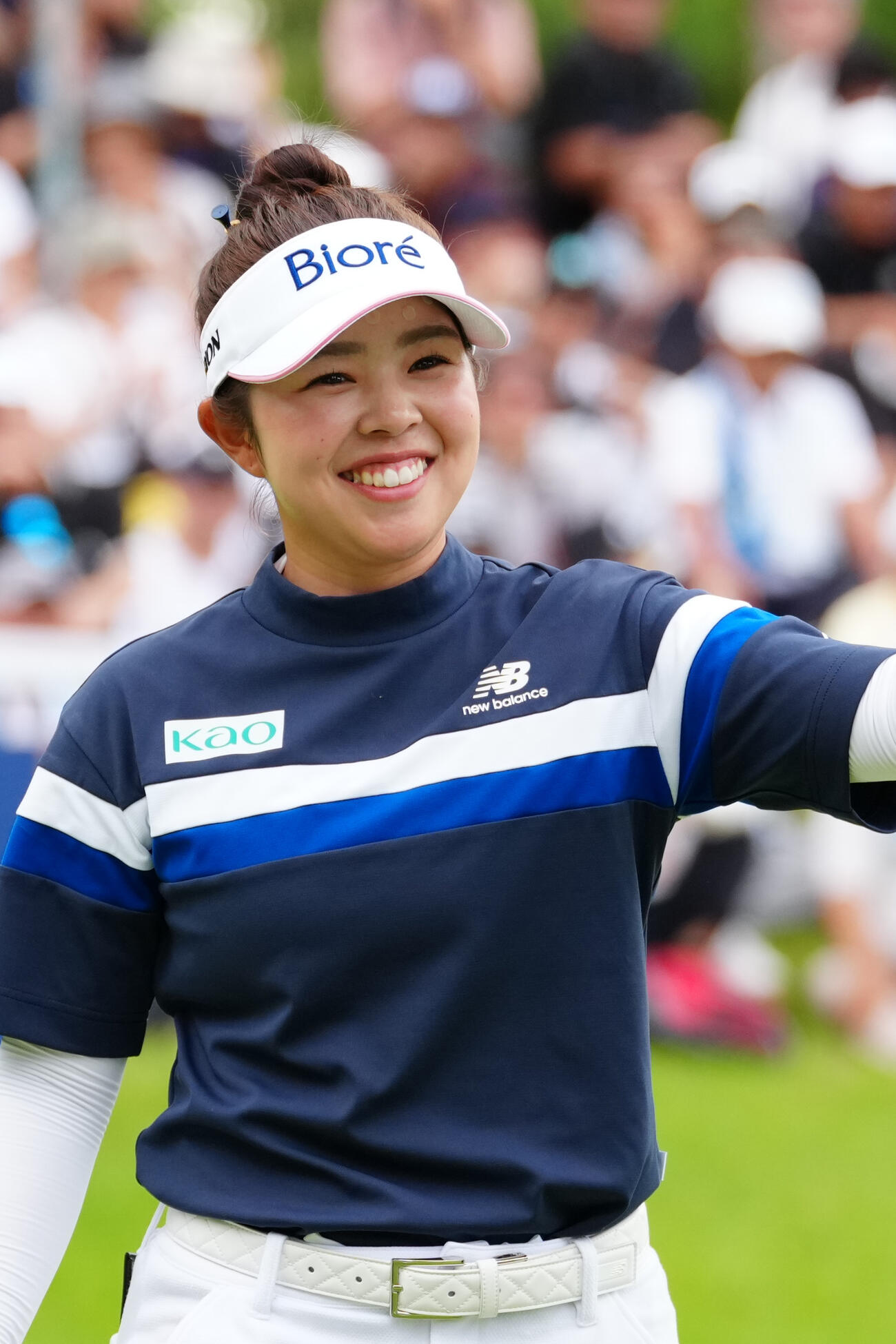 プレーオフで優勝を決め、笑顔を見せる山下美夢有（撮影・江口和貴）