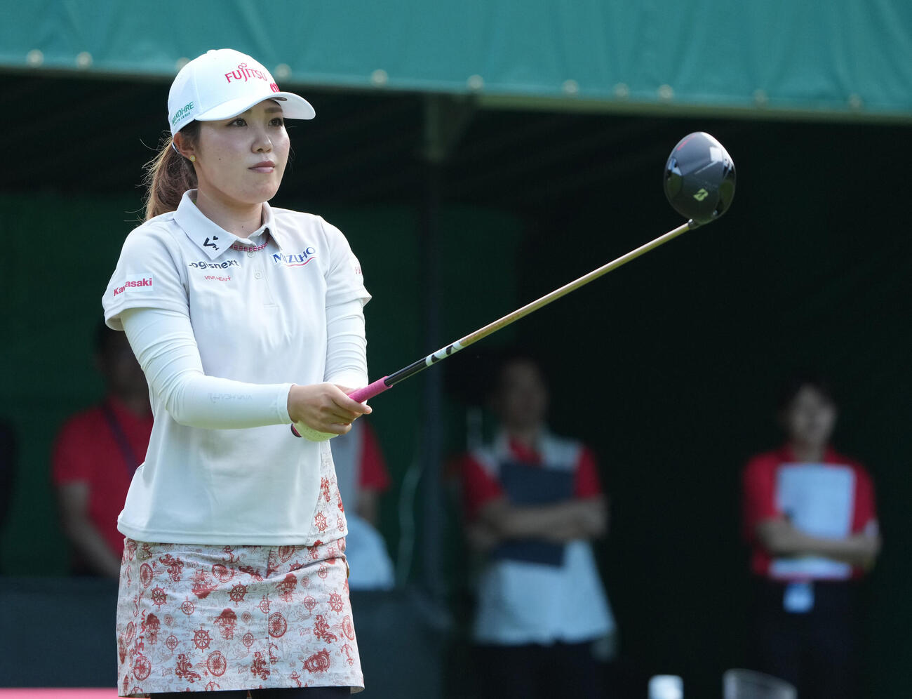 プロアマ大会に出場する古江彩佳（撮影・森本幸一）