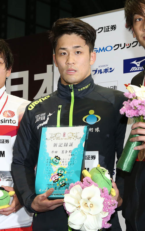 男子５０メートルバタフライ決勝で日本新記録をマークした井田（撮影・丹羽敏通）