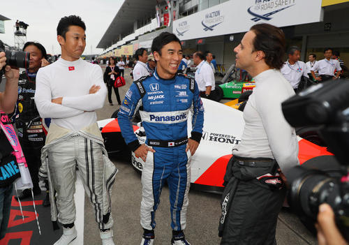 鈴鹿F1の30周年イベントでレジェンドF1を走らせた、左から中島一貴、佐藤琢磨、フェリペ・マッサ（撮影・宮崎幸一）
