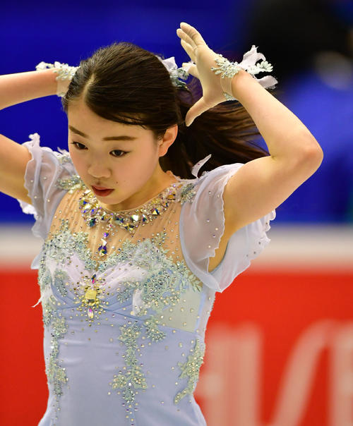 世界フィギュアスケート国別対抗戦2019 前日練習を行う紀平梨花(撮影・清水貴仁)