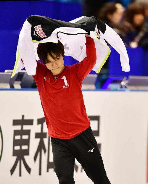 世界フィギュアスケート国別対抗戦2019 前日練習を行う宇野昌磨(撮影・清水貴仁)