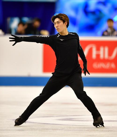 世界フィギュアスケート国別対抗戦2019 前日練習を行う田中刑事(撮影・清水貴仁)