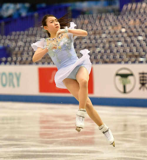 世界フィギュアスケート国別対抗戦2019 前日練習を行う紀平梨花(撮影・清水貴仁)
