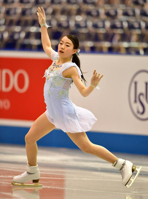 世界フィギュアスケート国別対抗戦2019 前日練習を行う紀平梨花(撮影・清水貴仁)