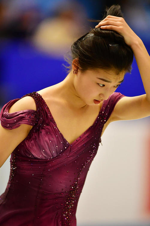 世界フィギュアスケート国別対抗戦2019 前日練習を行う坂本花織(撮影・清水貴仁)