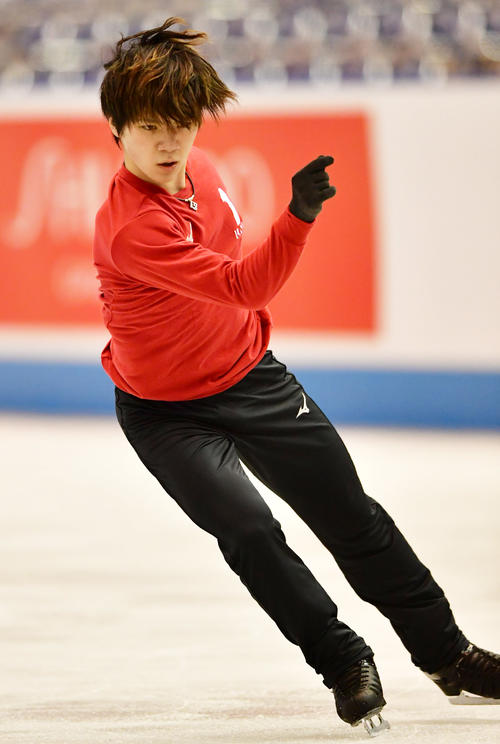 世界フィギュアスケート国別対抗戦2019　前日練習を行う宇野昌磨（撮影・清水貴仁）