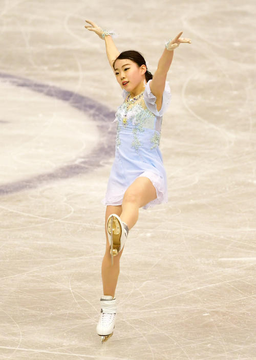 世界フィギュアスケート国別対抗戦2019 本番に向け練習を行う紀平梨花(撮影・清水貴仁)