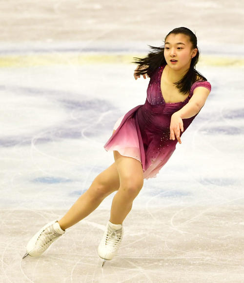 世界フィギュアスケート国別対抗戦2019 本番に向け練習を行う坂本花織(撮影・清水貴仁)