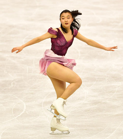 世界フィギュアスケート国別対抗戦2019 本番に向け練習を行う坂本花織(撮影・清水貴仁)