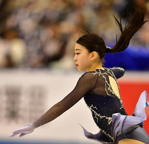 世界フィギュアスケート国別対抗戦2019　13日のフリーに向け公式練習を行う紀平梨花（撮影・清水貴仁）