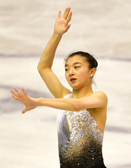 練習を行う坂本花織（撮影・清水貴仁）