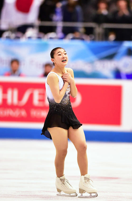 女子フリーで滑る坂本花織（撮影・清水貴仁）
