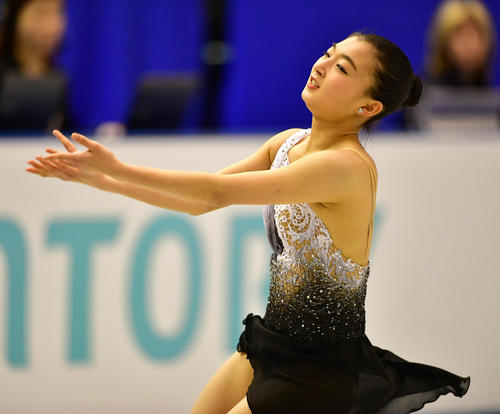 女子フリーで滑る坂本花織（2019年4月13日撮影）