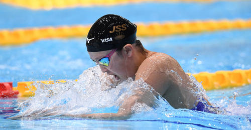 女子100メートル平泳ぎで3位の渡部（2019年5月30日撮影）